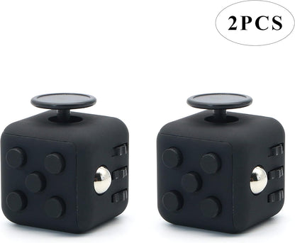Fidget Cube 2PCS Stress Anxiety Pressure Relieving Toy Great for Adults and Children[Gift Idea][Relaxing Toy][Stress Reliever][Soft Material](2 Black&Black)