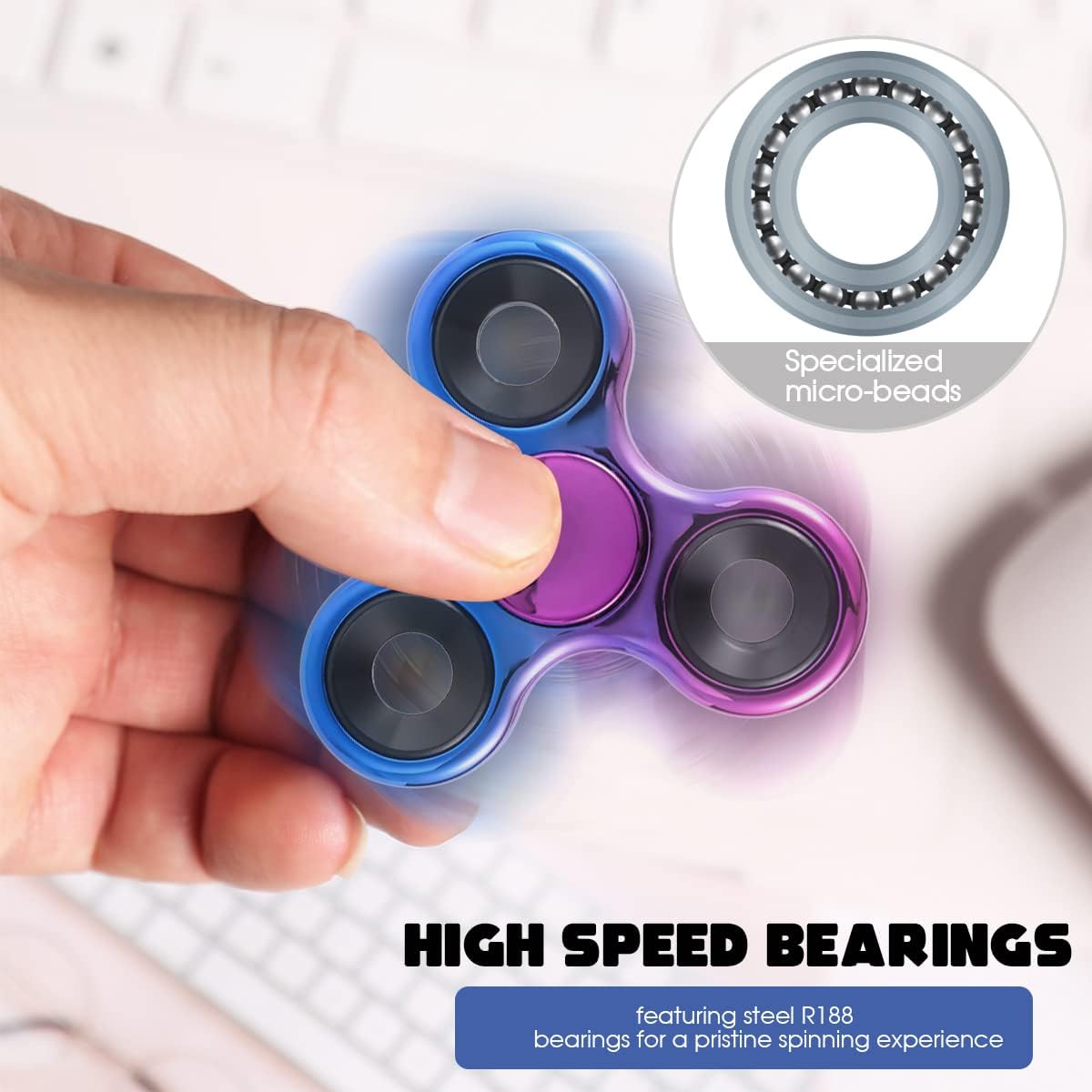 Fidget Spinner 2 Pack, Stress Reduction and Anxiety Relief Hand Spinner Ultra Stainless Steel Bearing, Best Autism Finger Spinner Focus Party Favor Killing Time Toy