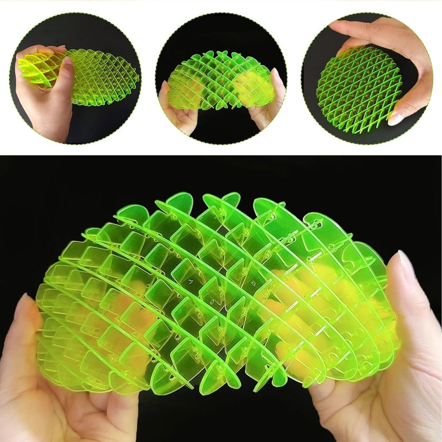 Fidget Worm Toy for Kids & Adults,Resistance Fidget Toys Stress Anxiety Relief,3D Elastic Mesh (Small-Fluorescent Green)-