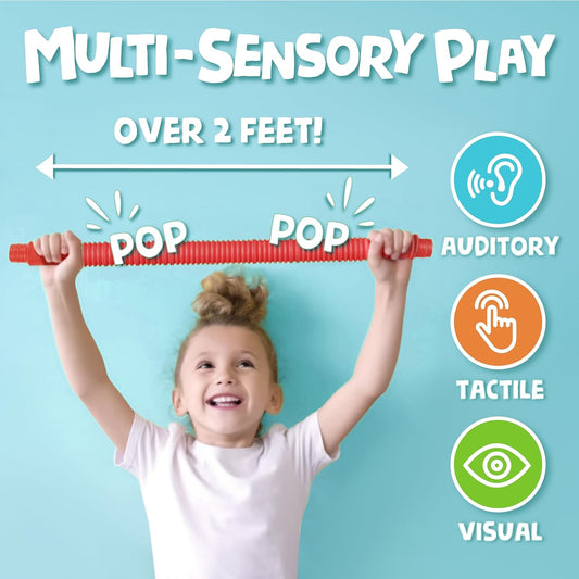 Pop Tubes - Sensory Toys - Toddler Toys - Imaginative Play & Stimulating Creative Learning - Hours of Fun for Kids - Tons of Ways to Play - Connect, Stretch, Twist & Pop - 4 Pack Large